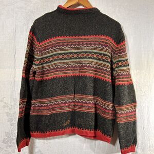 Vintage Tiara Sweater Medium Gray Red Mock Neck Long Sleeve Pullover Stripes